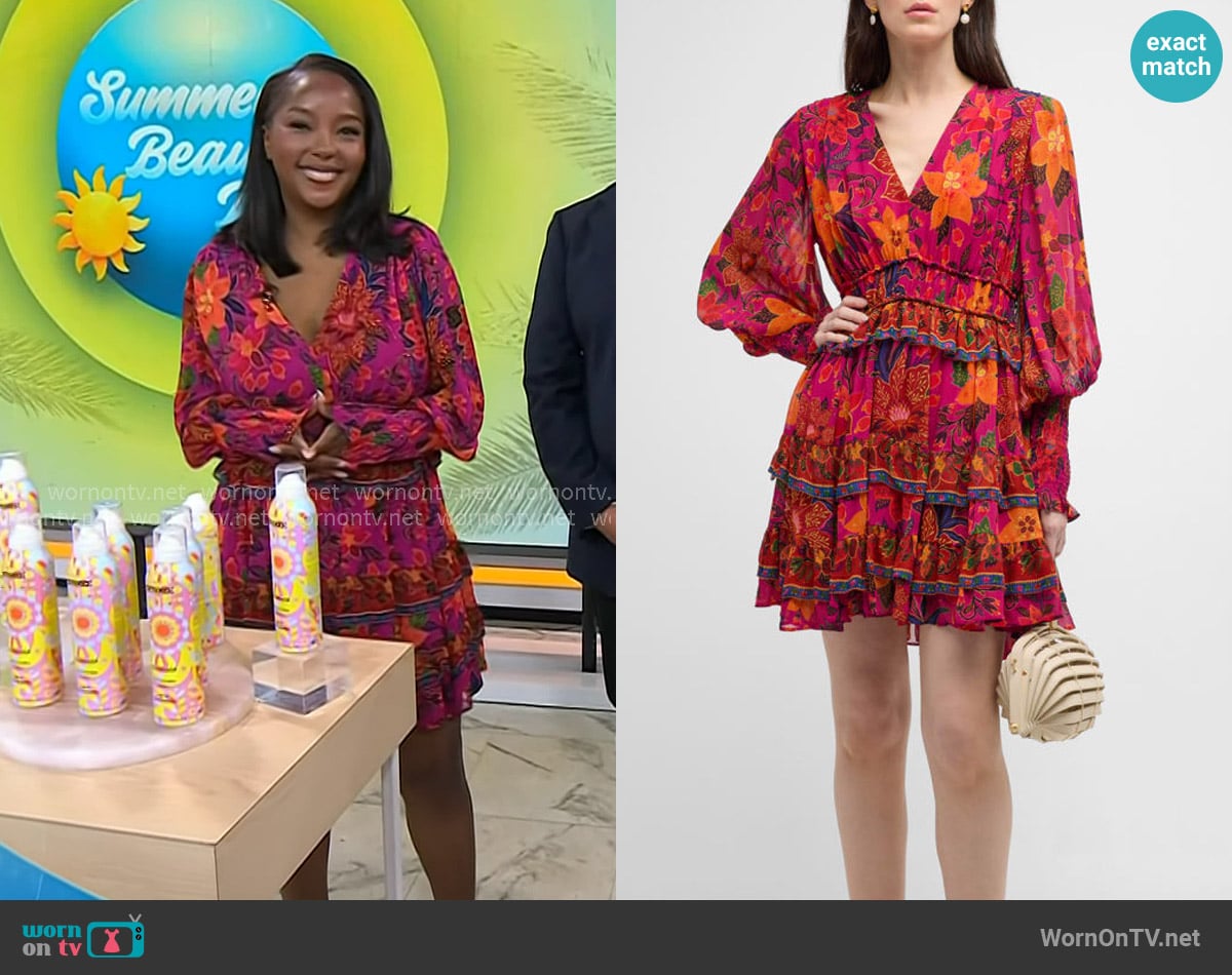 Farm Rio Tropical Tapestry Tiered Puff-Sleeve Mini Dress worn by Makho Ndlovu on Today