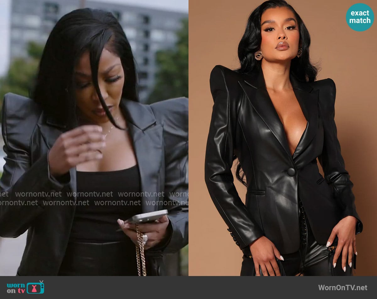Fashion Nova Alexi Vegan Leather Blazer worn by Kimberly Michelle Pate on The Real Housewives of Atlanta