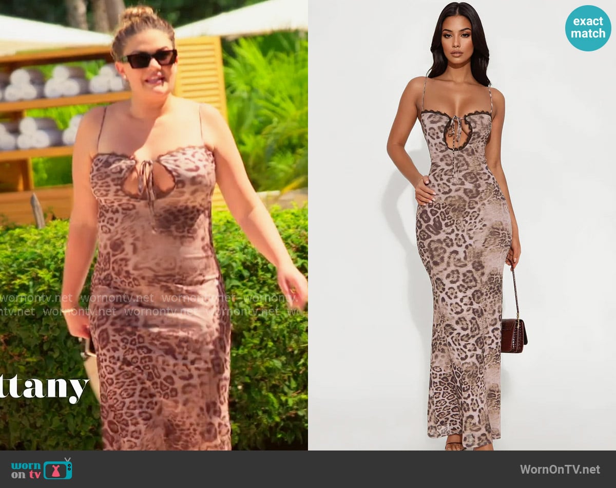 Fashion Nova Chloe Mesh Leopard Maxi Dress worn by Brittany Cartwright on The Valley