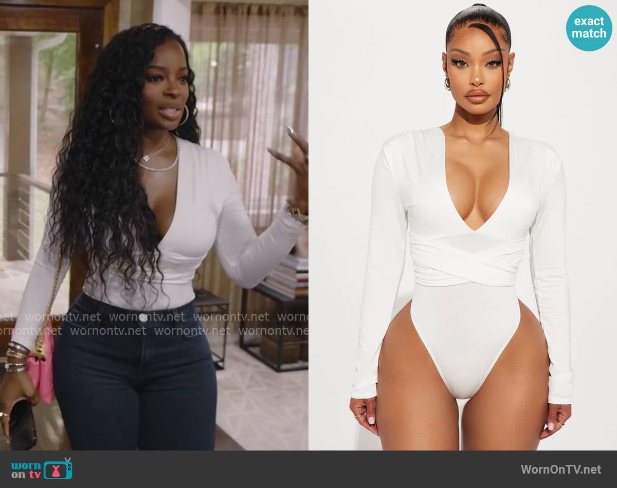 Fashion Nova Cindy Plunge Bodysuit worn by Shamea Morton Mwangi on The Real Housewives of Atlanta