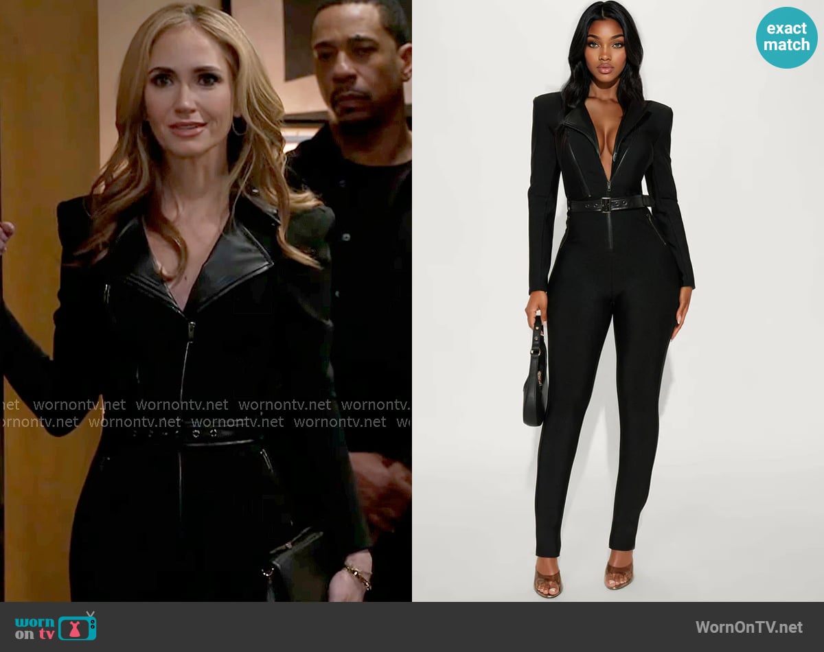 Heather’s black moto jumpsuit on Beyond the Gates Heather’s black moto jumpsuit on Beyond the Gates