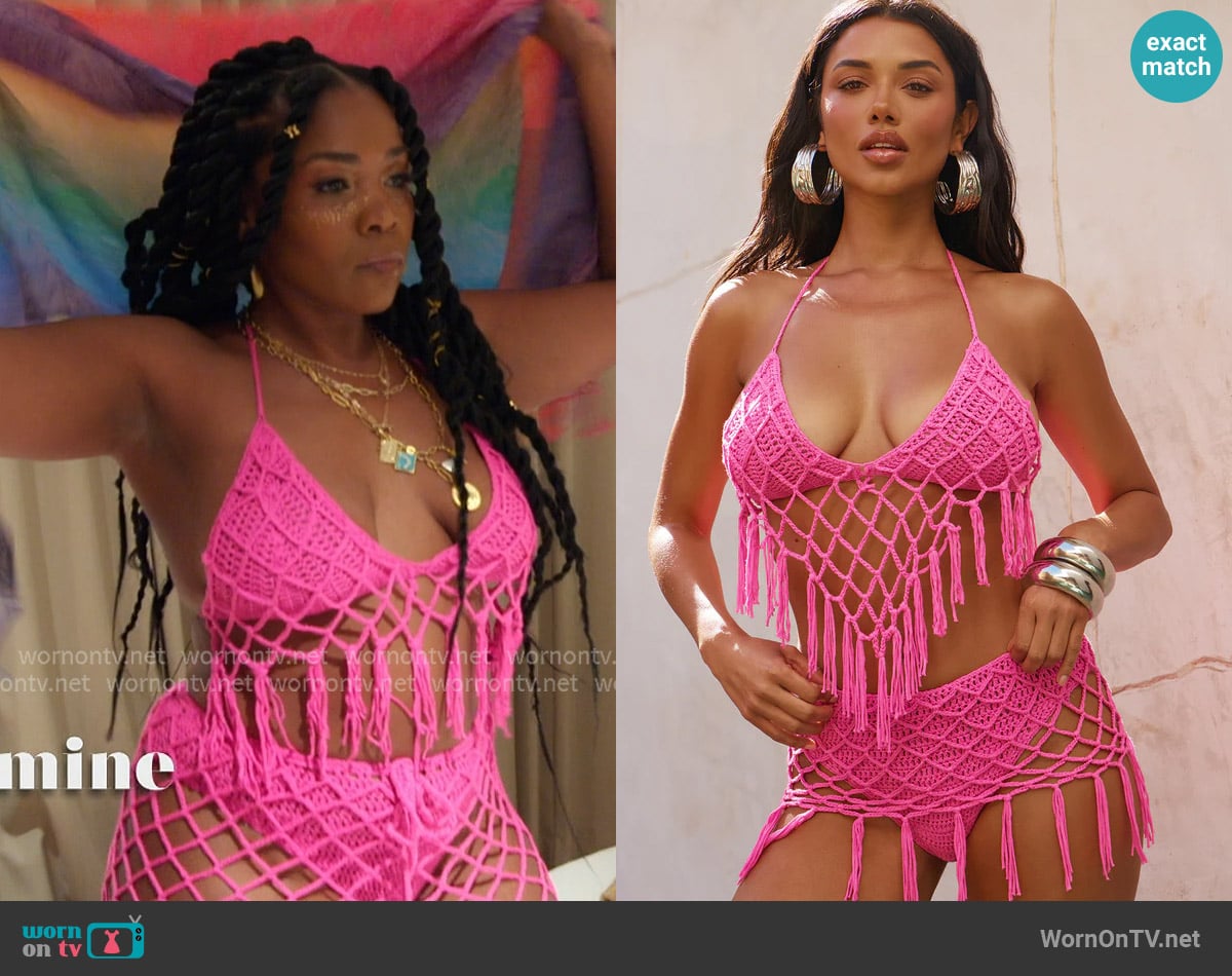 Fashion Nova Palm Springs Crochet 2 Piece Sunsuit Set worn by Jasmine Goode on The Valley