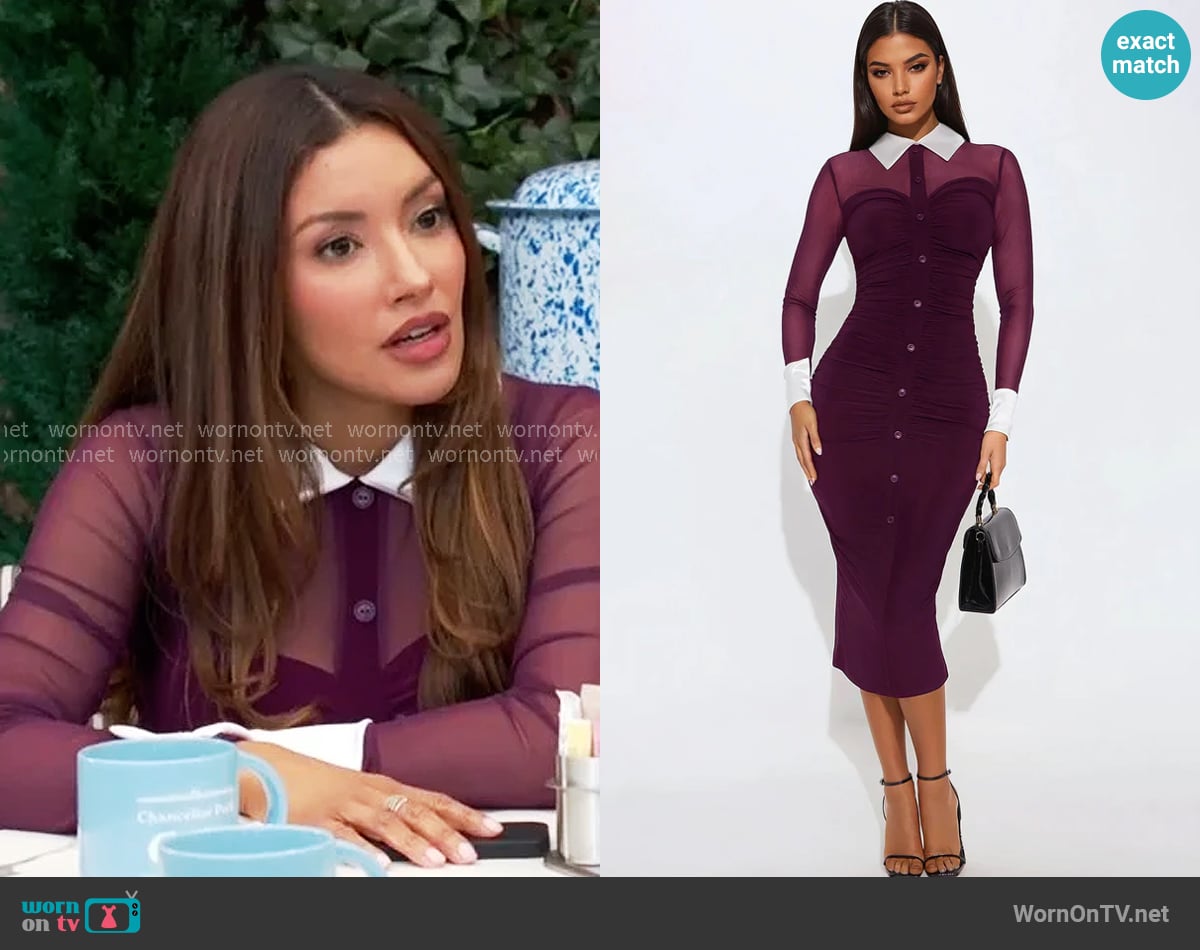 Fashion Nova She Means Business Mesh Shirt Midi Dress in Eggplant worn by Audra Charles (Zuleyka Silver) on The Young and the Restless