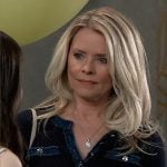 Felicia's navy denim-trim top on General Hospital