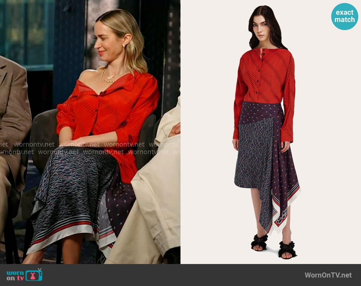 Ferragamo Handkerchief skirt in Navy blue/Red/Mascarpone worn by Emily Blunt on Today