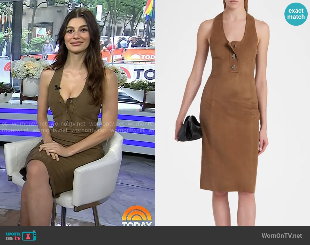 Camila Morrone’s brown suede dress on Today