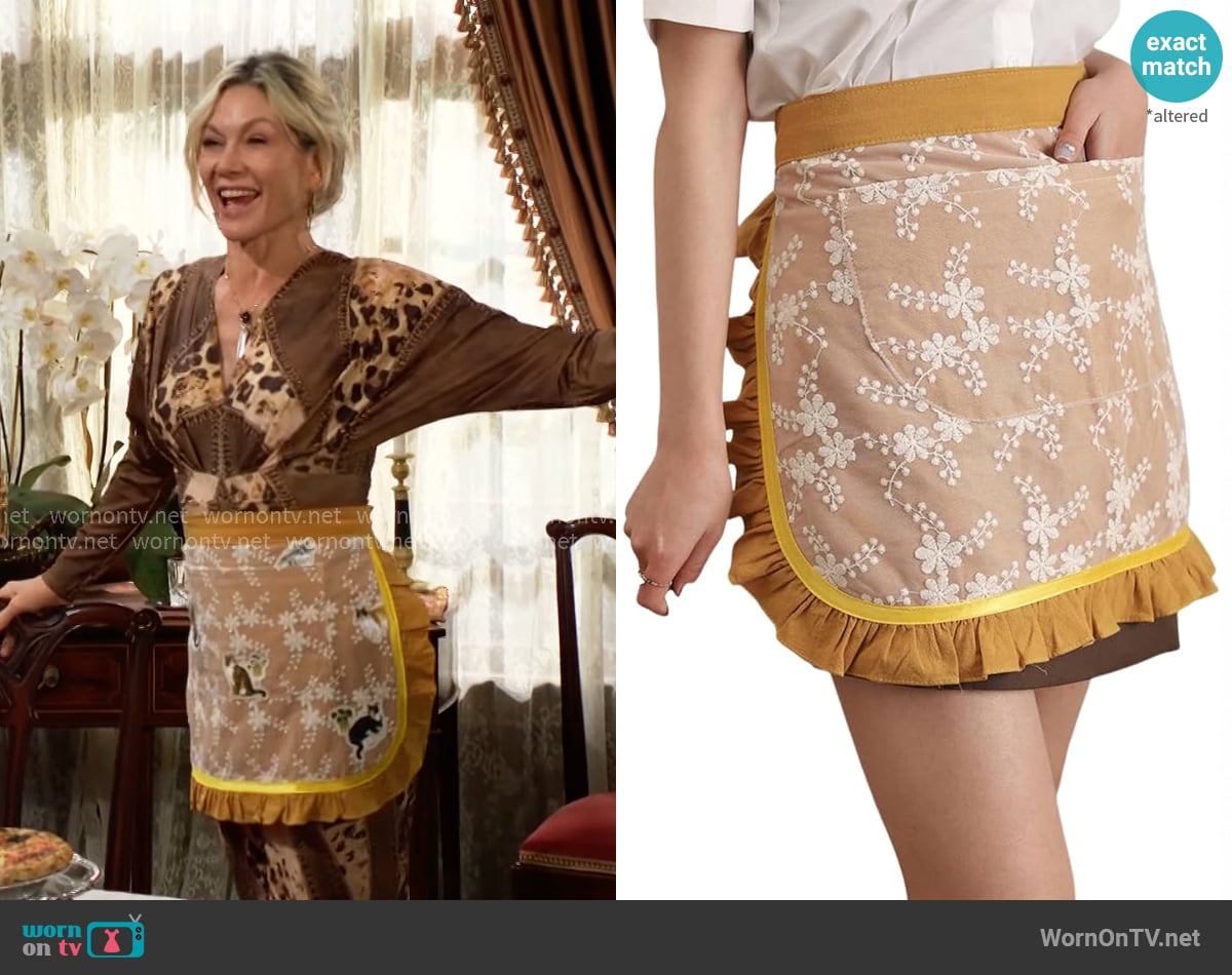 Floosum Embroidered Half Apron in Yellow worn by Patty Williams (Stacy Haiduk) on The Young and the Restless
