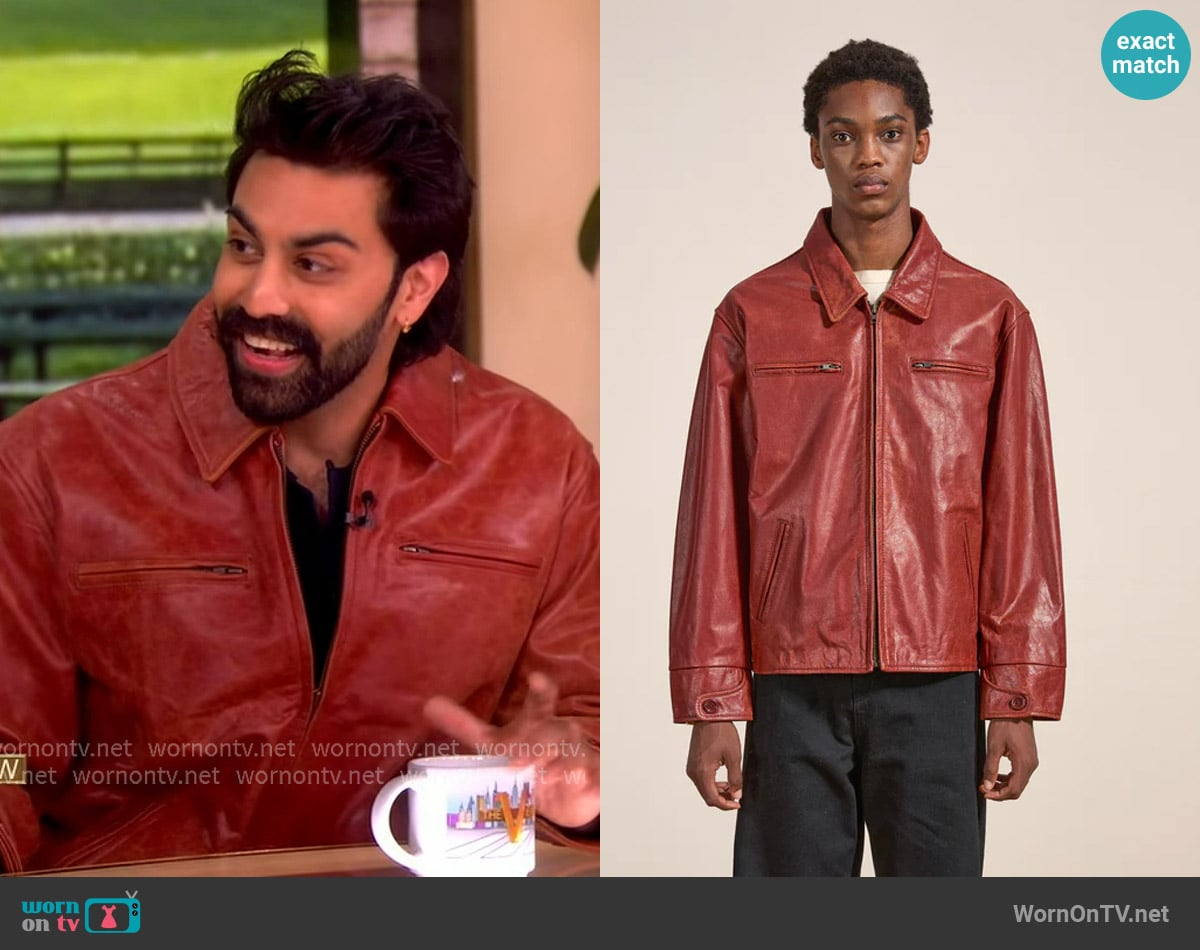 Found Marlboro Sun Faded Leather Racer Jacket worn by Saagar Shaikh on The View