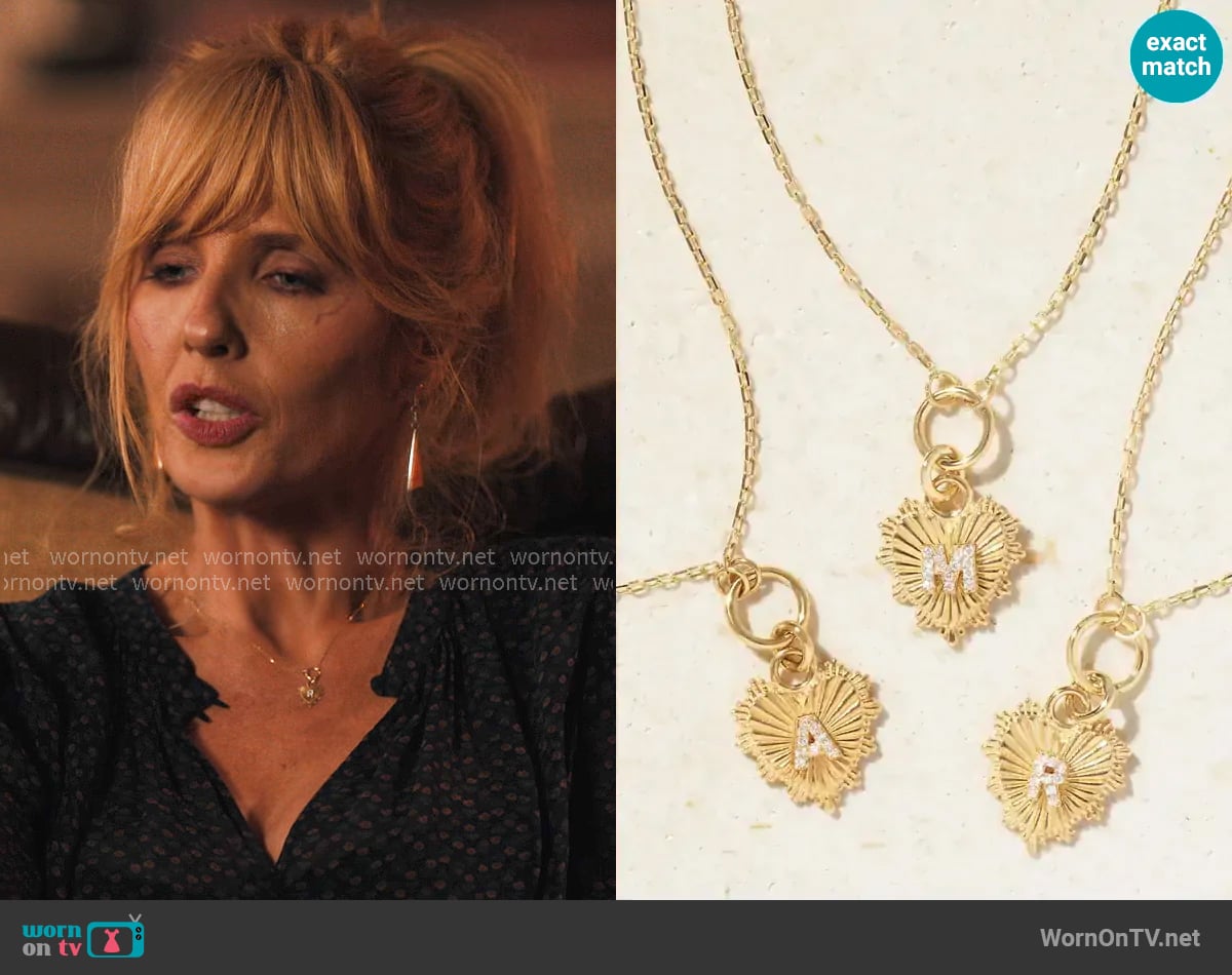 Foundrae Initial 18-karat gold diamond necklace worn by Beth Dutton (Kelly Reilly) on Dutton Ranch