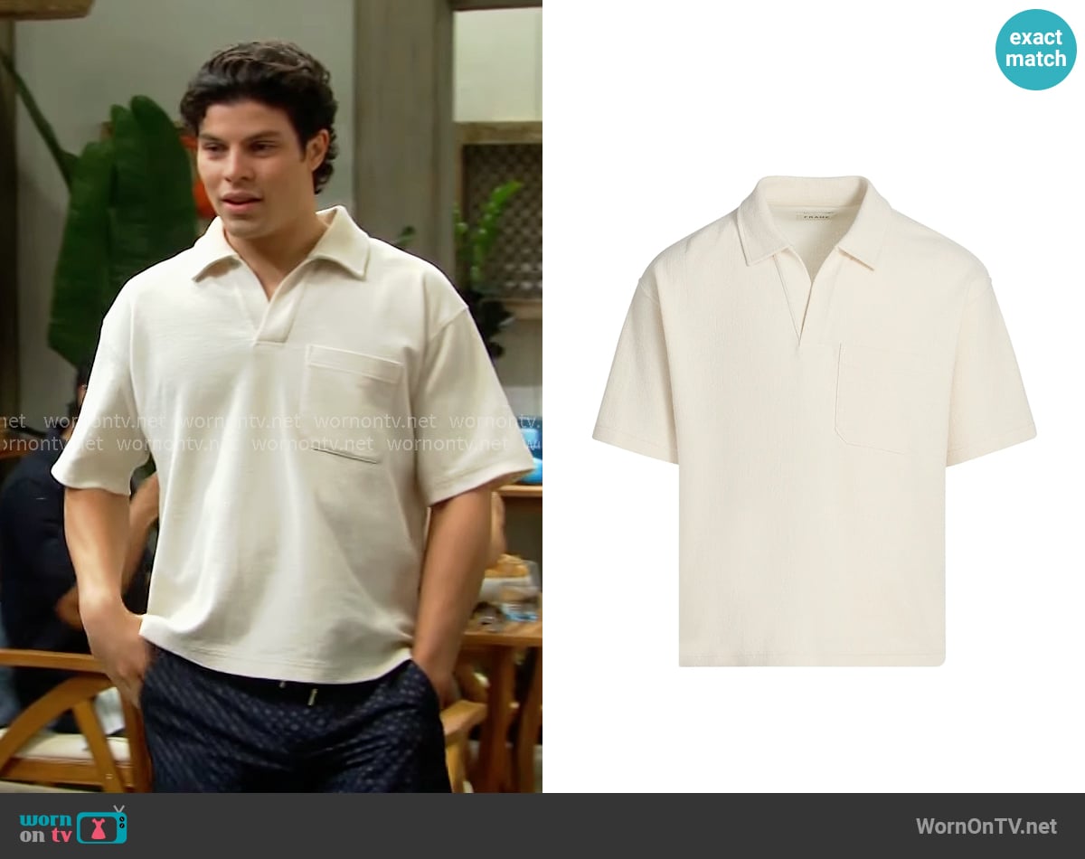 Frame Textured Cotton Blend Polo in Light Stone worn by RJ Forrester (Brayan Nicoletti) on The Bold and the Beautiful