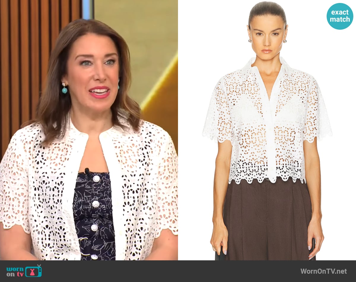 Frame The Deco Eyelet Top worn by Sarah Gelman on CBS Mornings