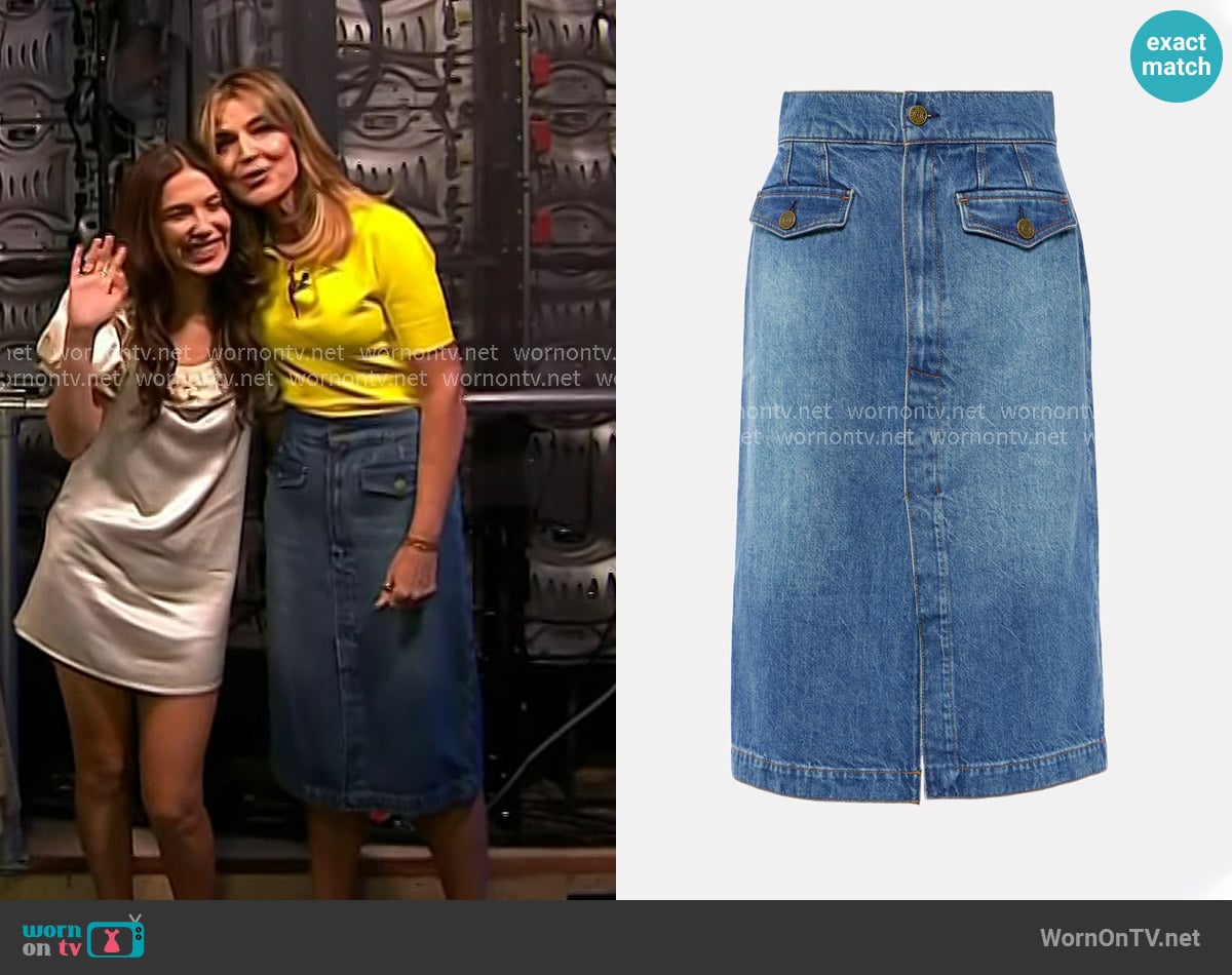Frame The Vent-Front Denim Midi-Skirt worn by Savannah Guthrie on Today