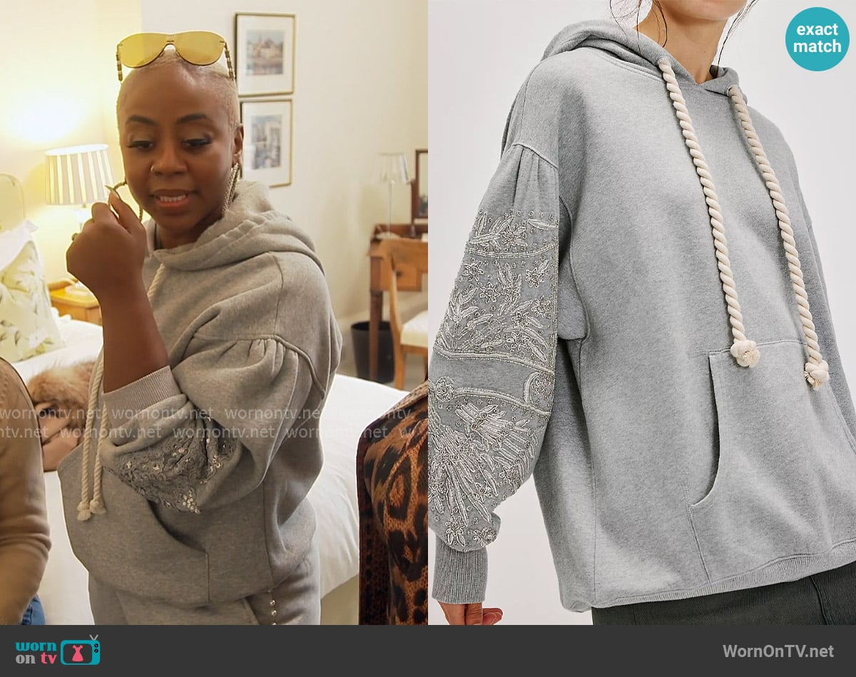 Free People Encrusted Sweatshirt worn by Pinky Cole on The Real Housewives of Atlanta