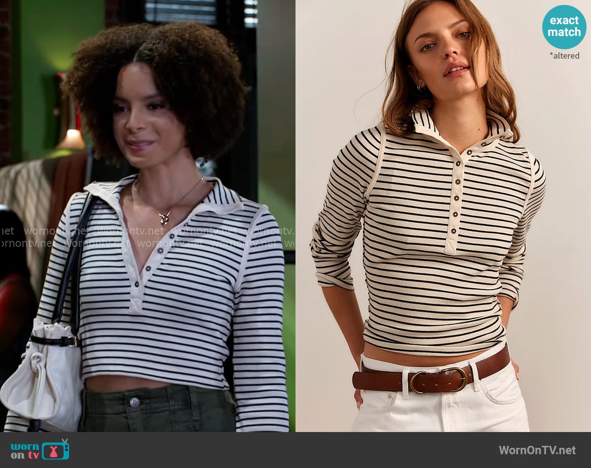 Free People Lake Stripe Henley worn by Deanna McBride (Angela Fairley) on Beyond the Gates