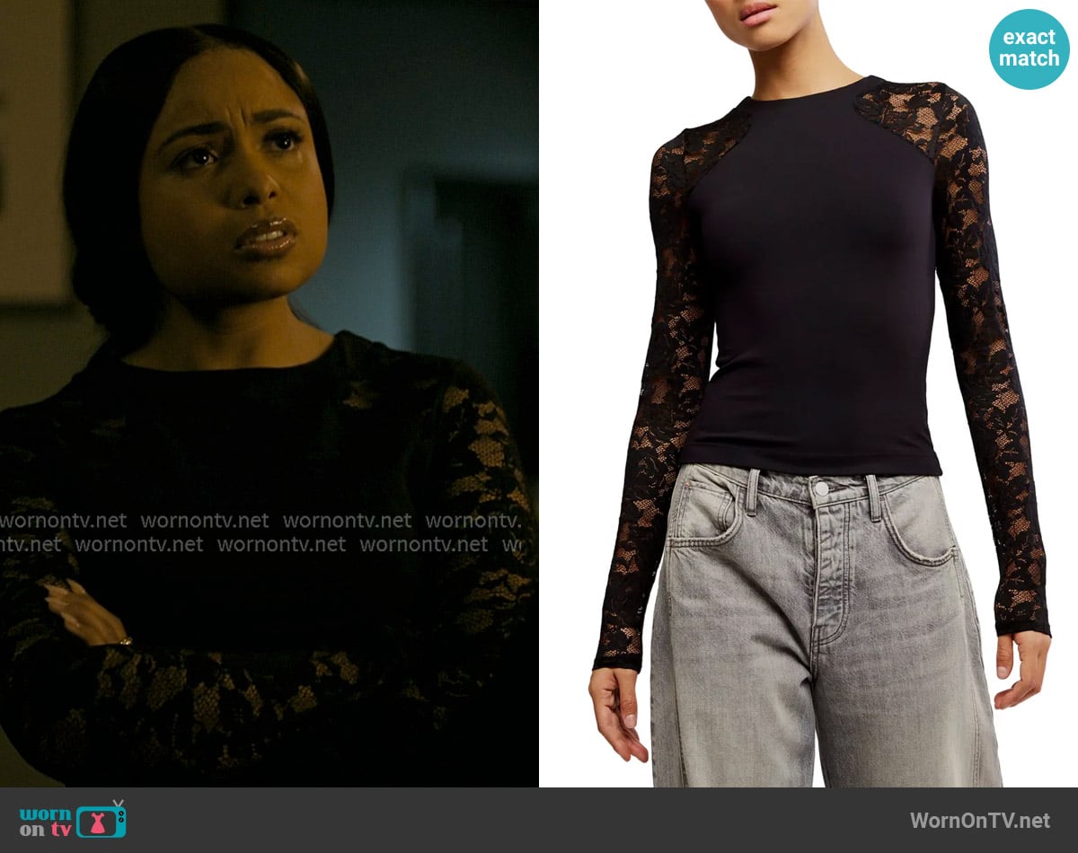 Free People No Excuses Lace Sleeve Top worn by Tiffany (Hannaha Hall) on The Chi
