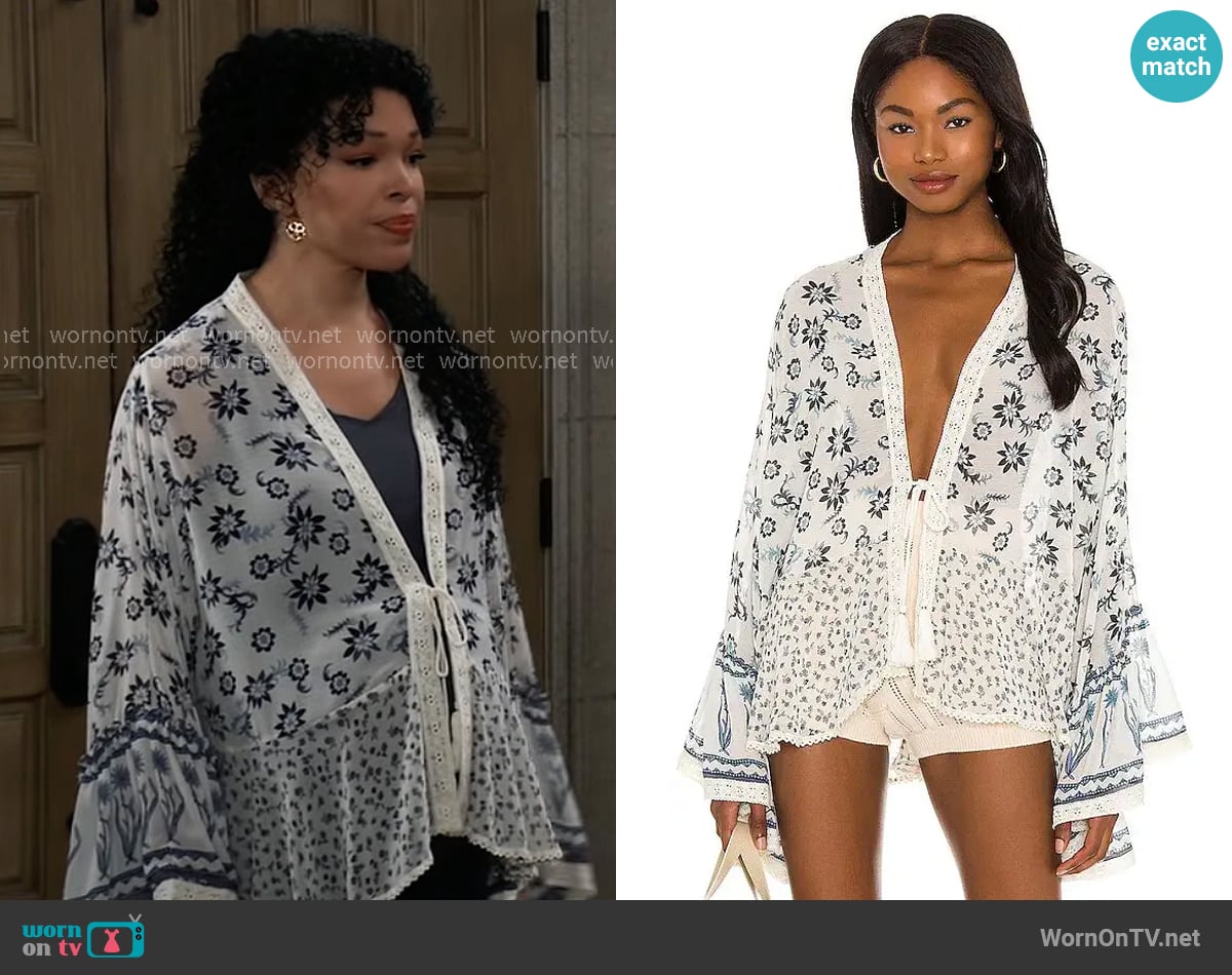 Free People Placed Print Lola Jacket in Light Combo worn by Portia Robinson (Brook Kerr) on General Hospital
