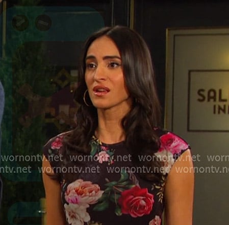 Gabi’s black floral print maxi dress on Days of our Lives