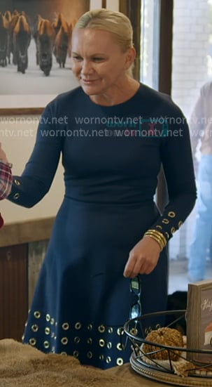 Galyna’s navy grommet dress on The McBee Dynasty Real American Cowboys