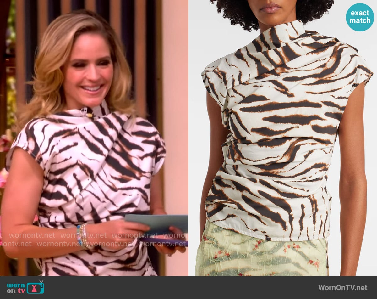Ganni Zebra-print cotton-blend top worn by Sara Haines on The View