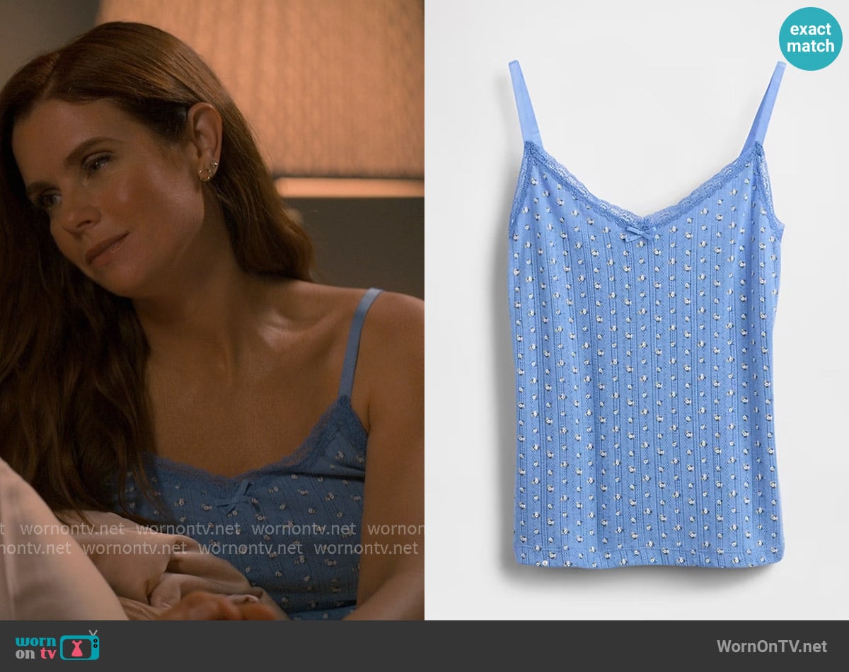 Gap Pointelle PJ Tank Top in Blue Ditsy Floral worn by Maddie Townsend (JoAnna Garcia Swisher) on Sweet Magnolias