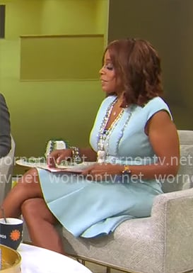 Gayle King’s light blue v-neck dress on CBS This Morning