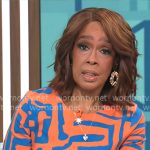 Gayle King’s orange and blue printed dress on CBS Mornings