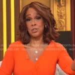 Gayle King’s orange twist front dress on CBS Mornings
