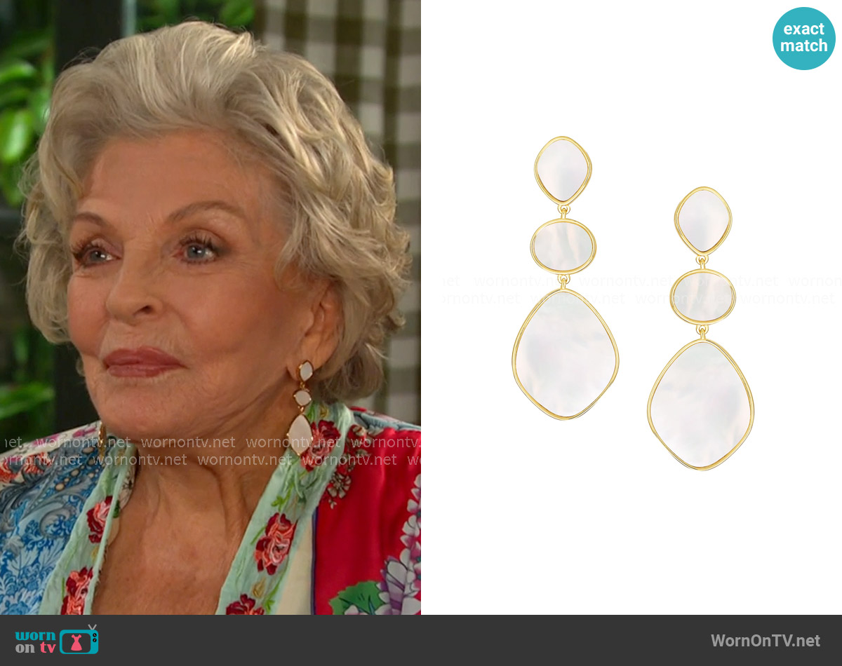 Gemberry Triple Mother Of Pearl Drop Earrings in Gold worn by Julie Olson Williams (Susan Seaforth Hayes) on Days of our Lives