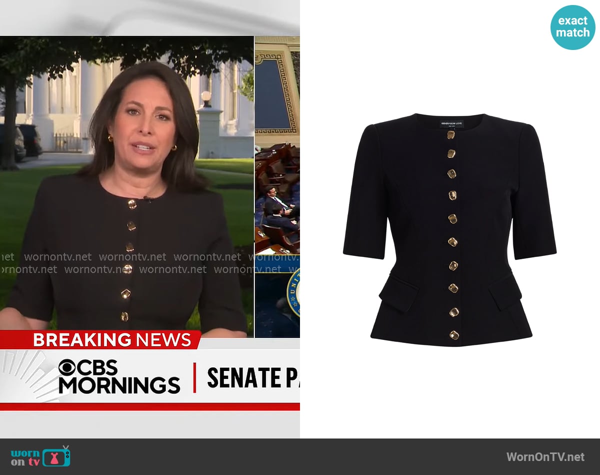 Generation Love Adriana Crêpe Jacket in Black worn by Nancy Cordes on CBS Mornings