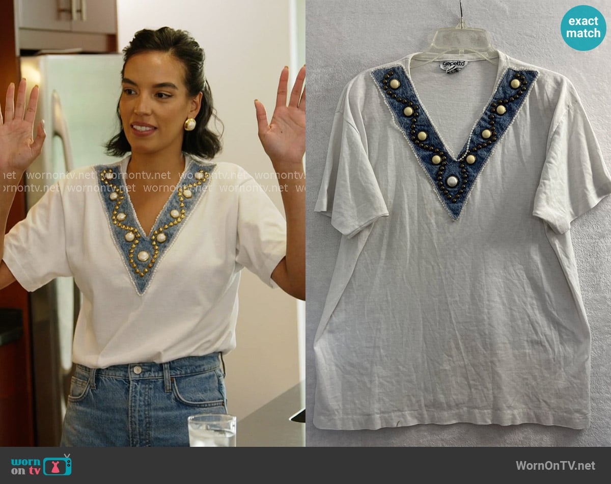 Gepetto Vintage Beaded T-Shirt worn by Danielle Olivera on In The City