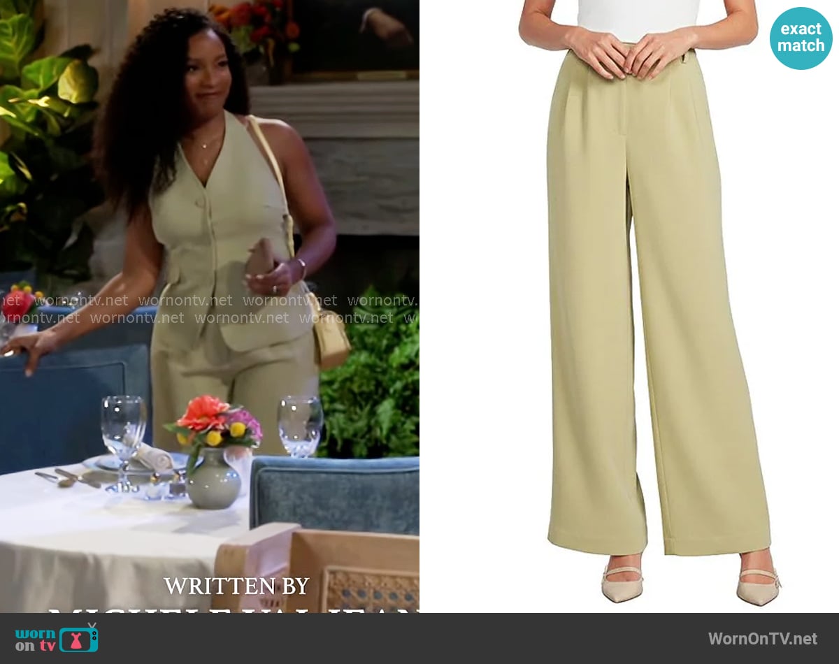 Gianni Bini Harlow Crepe Wide Leg Trouser Pants in Matcha worn by Naomi Hamilton Hawthorne (Arielle Prepetit) on Beyond the Gates