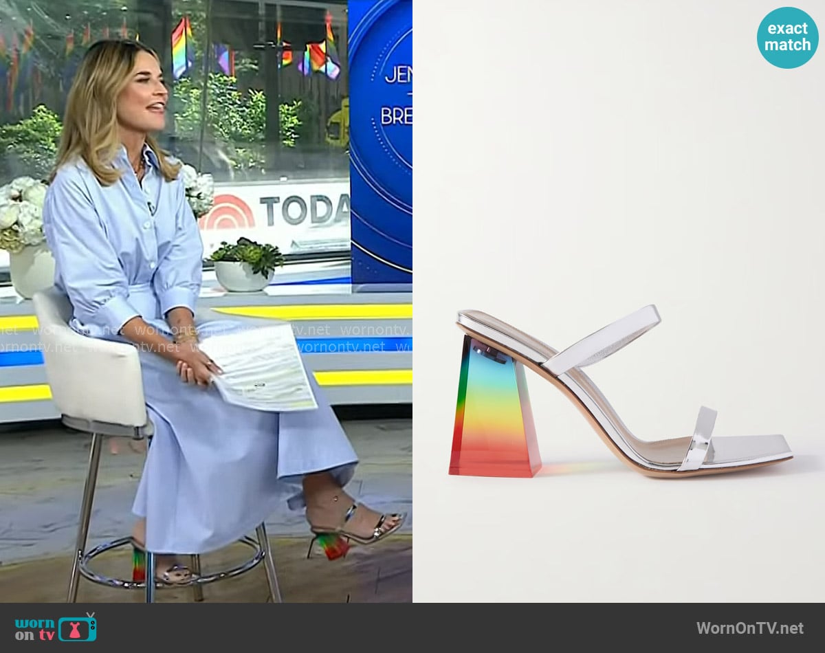 Gianvito Rossi 85 Metallic Leather Sandals worn by Savannah Guthrie on Today
