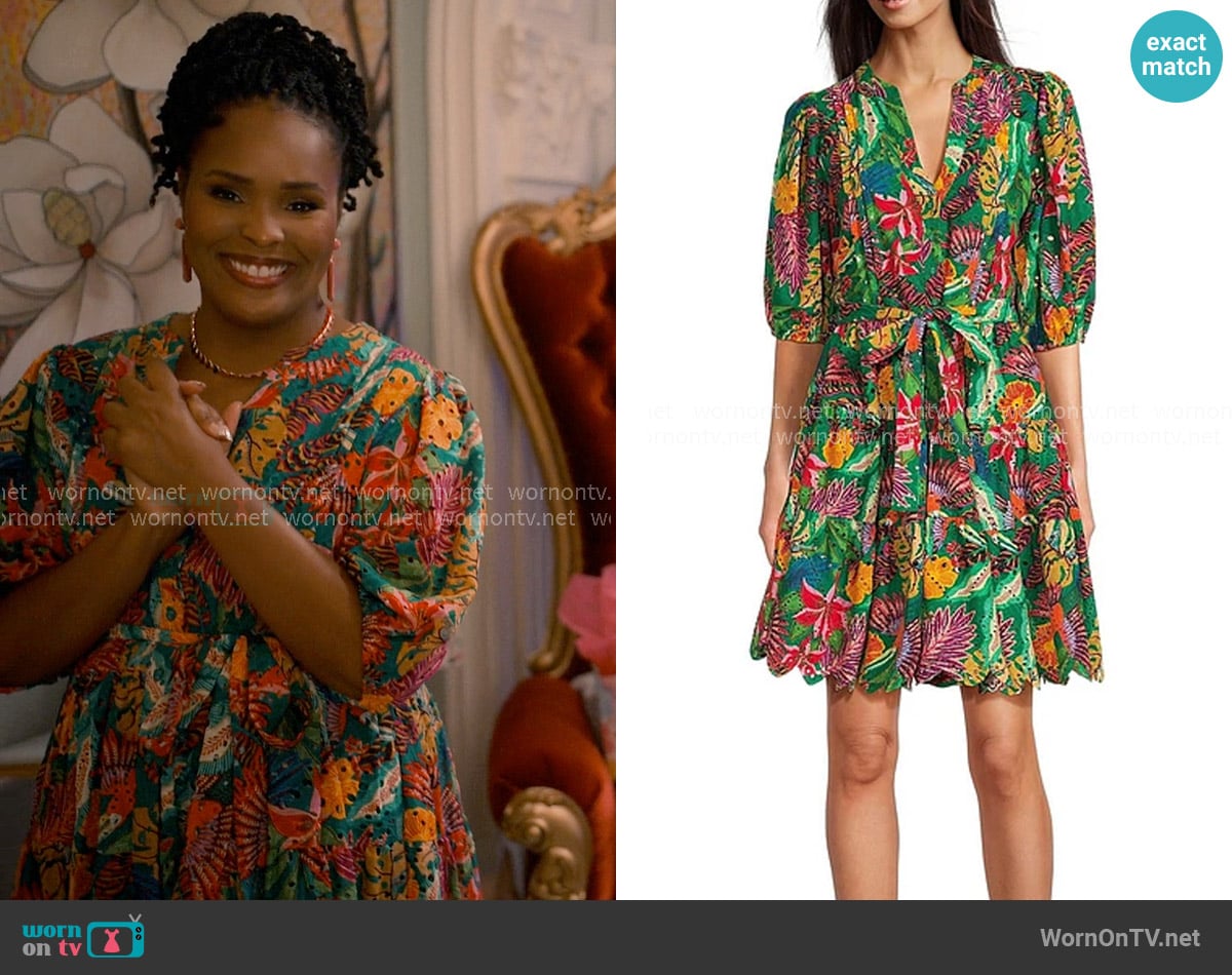 Gibson & Latimer Tropical Print Puff Sleeve Dress worn by  Peggy Joyce Martin (Brittany L. Smith) on Sweet Magnolias