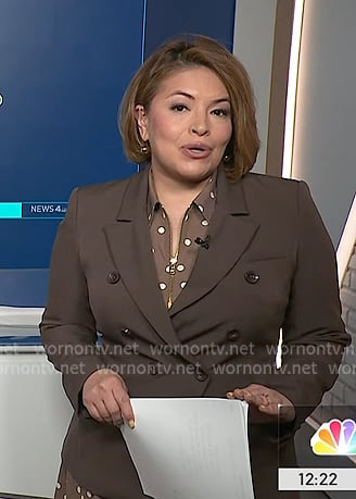 Gilma’s brown polka dot zip front dress on NBC News Daily