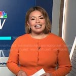 Gilma's orange ribbed cardigan on NBC News Daily