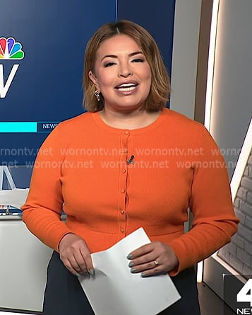 Gilma’s orange ribbed cardigan on NBC News Daily