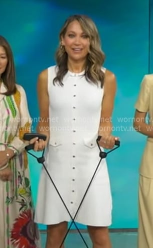 Ginger’s white sleeveless knit mini dress on Good Morning America