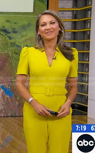 Ginger’s yellow belted jumpsuit on Good Morning America