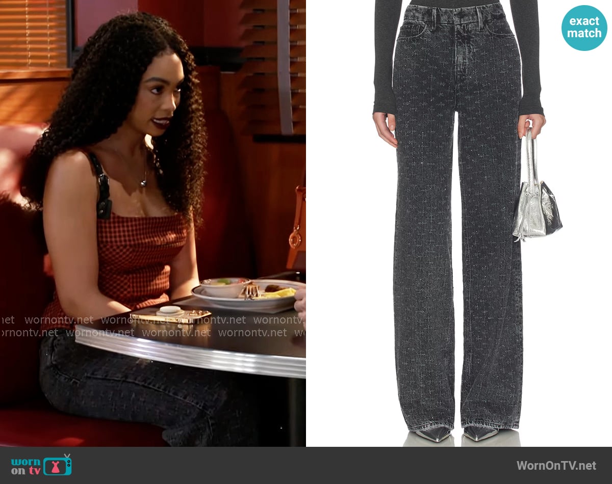 Good American Good Skate Wide Leg Crystal Jeans worn by Chelsea Hamilton (RhonniRose Mantilla) on Beyond the Gates