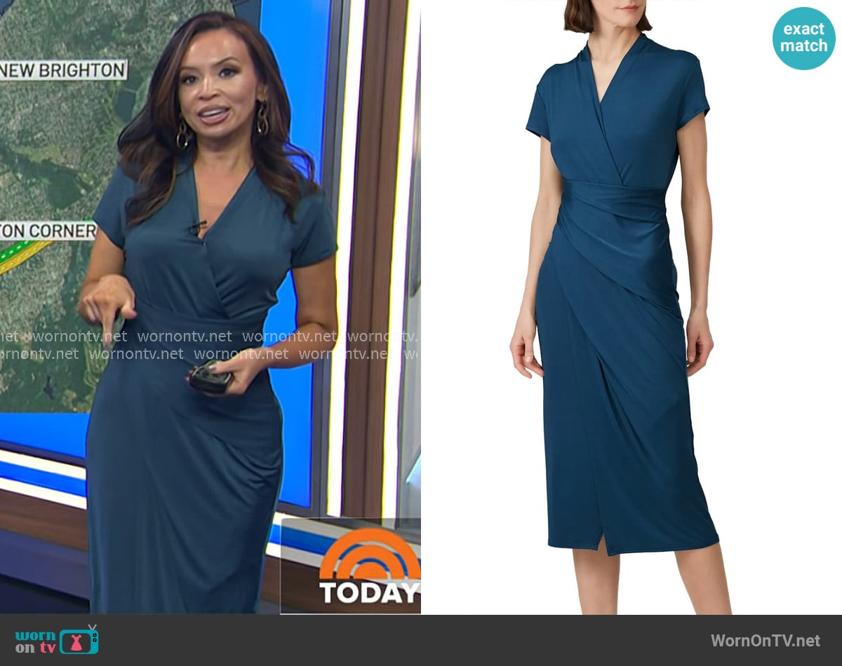 Great Jones Faux Wrap Dress in Steel Blue worn by Adelle Caballero on Today
