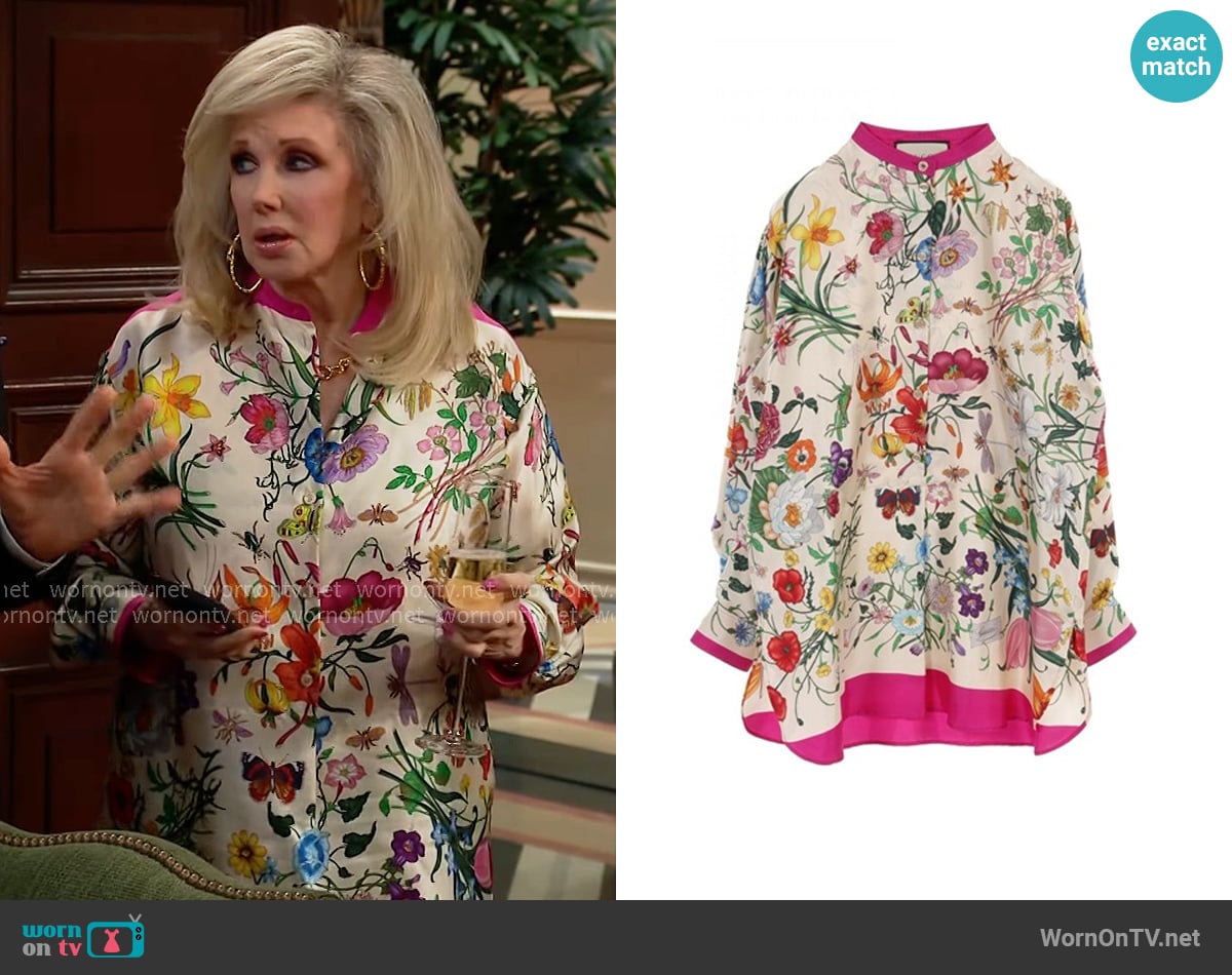 Gucci Floral print blouse worn by Dottie (Morgan Fairchild) on The Bold and the Beautiful