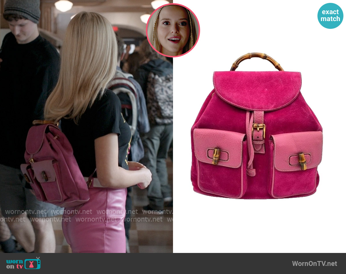 Gucci Vintage Bamboo Suede Backpack worn by Elle Woods (Lexi Minetree) on Elle