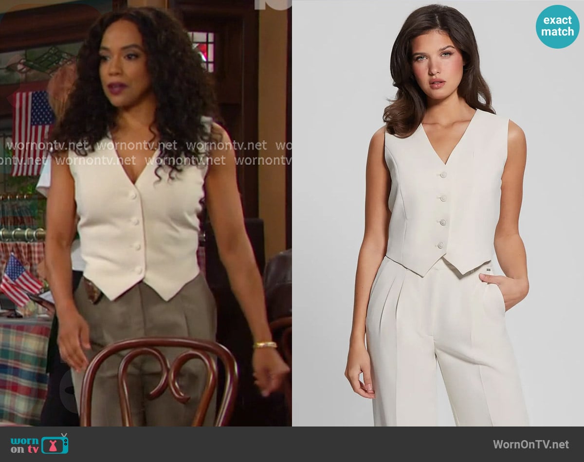 Guess Dina Crop Blazer Vest worn by Jada Hunter (Elia Cantu) on Days of our Lives