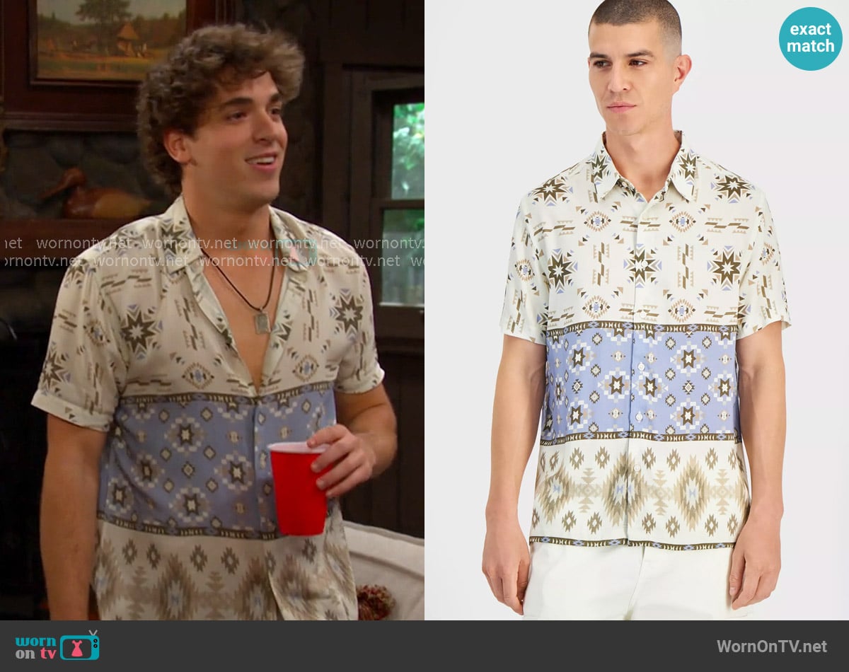 Guess Santa Fe Relaxed Fit Short Sleeve Button-Front Aztec Shirt worn by Aaron Greene (Louis Tomeo) on Days of our Lives