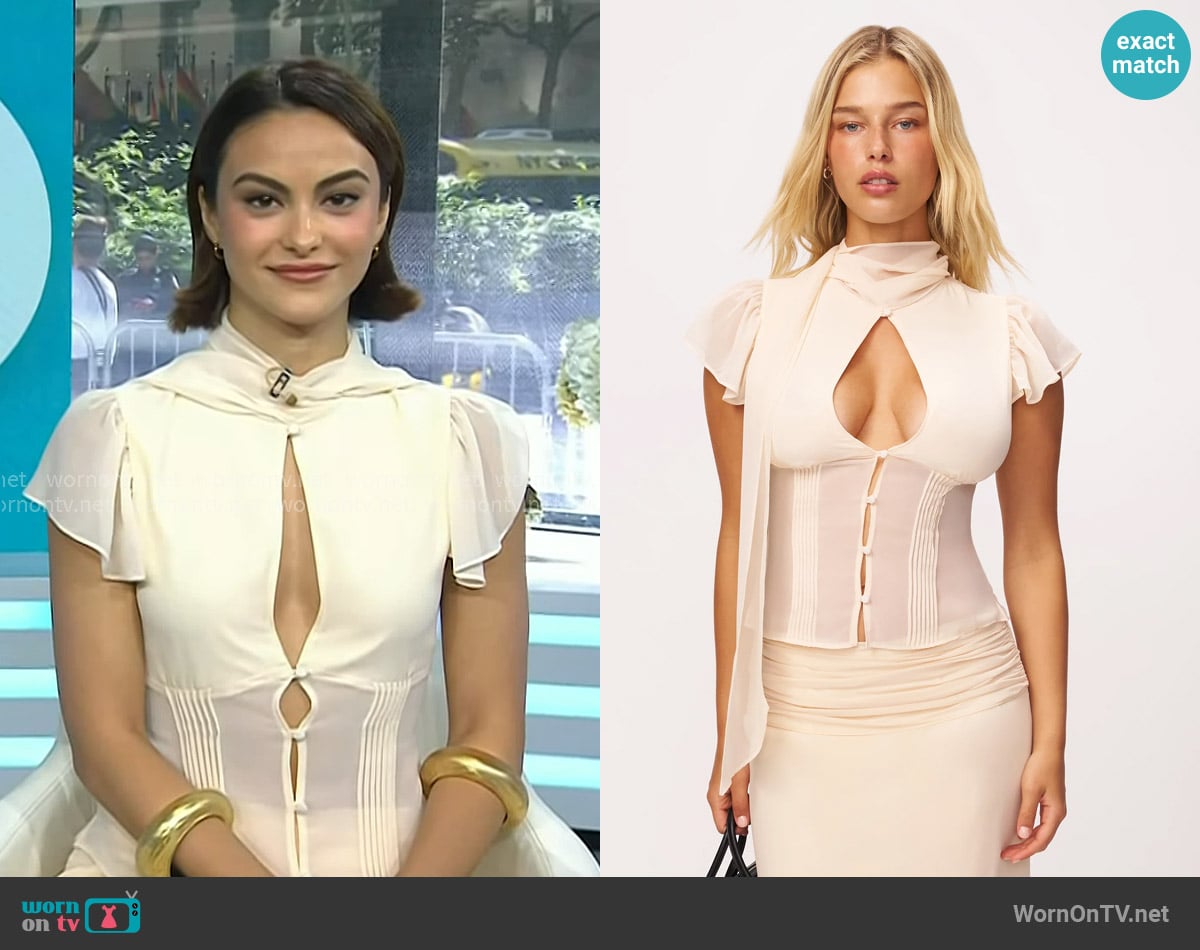 Guizio Ara Top in Cream worn by Camila Mendes on Today