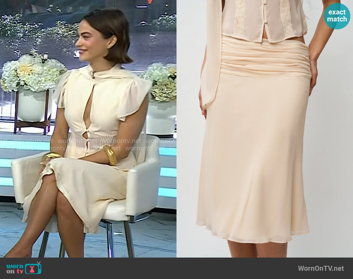 Guizio Eda Midi Skirt in Cream worn by Camila Mendes on Today