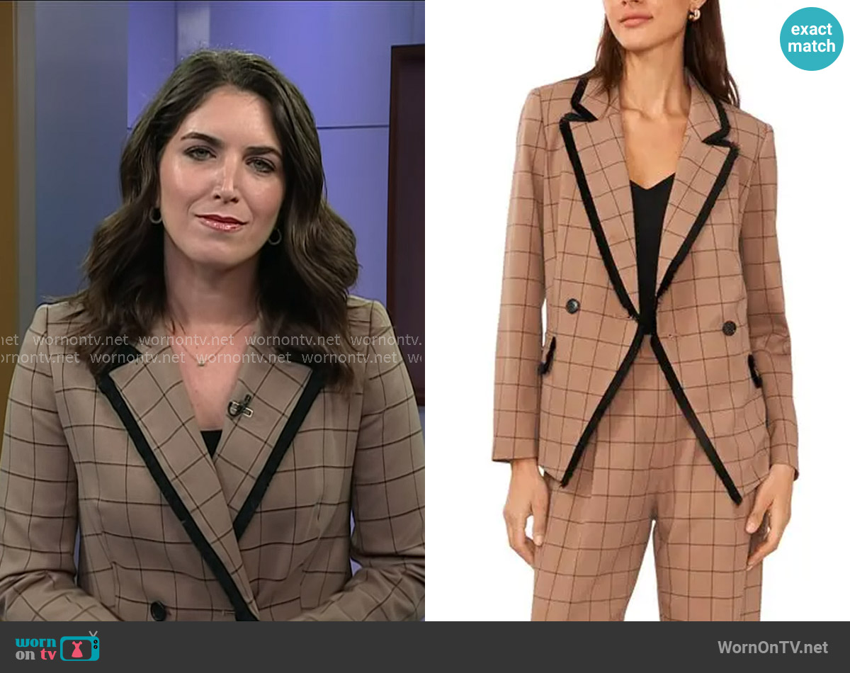 Halogen Windowpane Fringe Trim Double Breasted Blazer worn by Liz Kreutz on Today