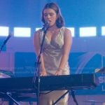 Hannah's silver satin dress on Off Campus