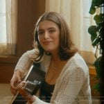 Hannah’s white crochet knit cardigan on Off Campus