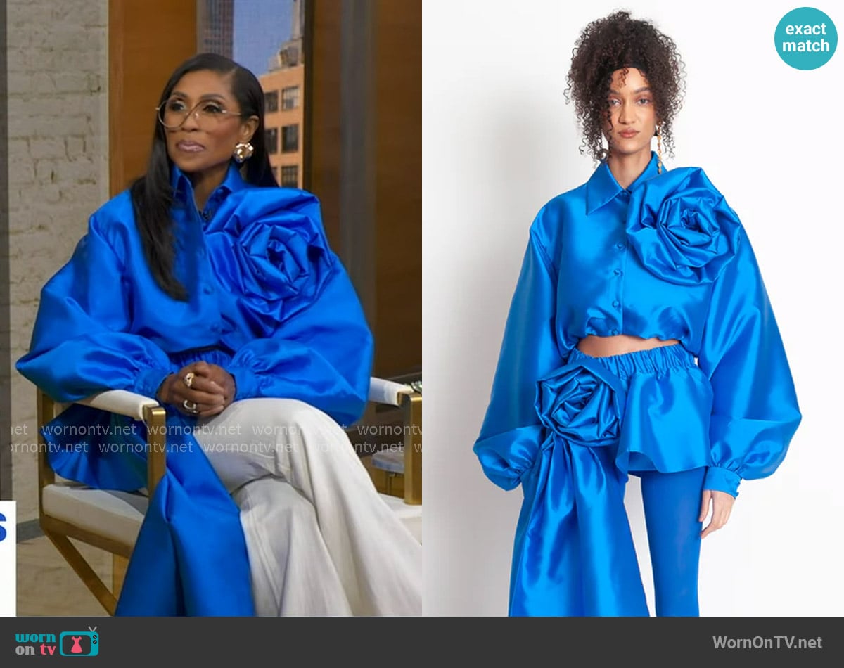 Harbison Flora Cloud Blouse in Capri worn by Dr. Jackie Walters on Good Morning America